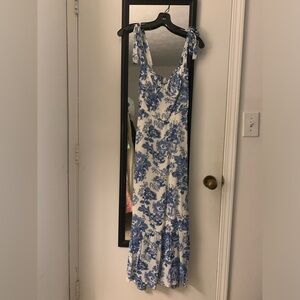 Reformation Nikita Shoulder-tie Midi Dress, Blue Floral, Size 0